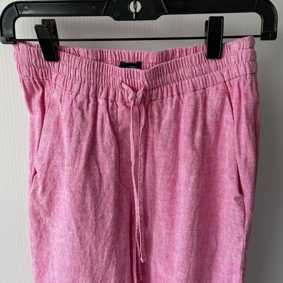 J.Crew Linen Pants Drawstring Tapered Leg Valentine's Day Pink Pockets Size 2 - Picture 3 of 10